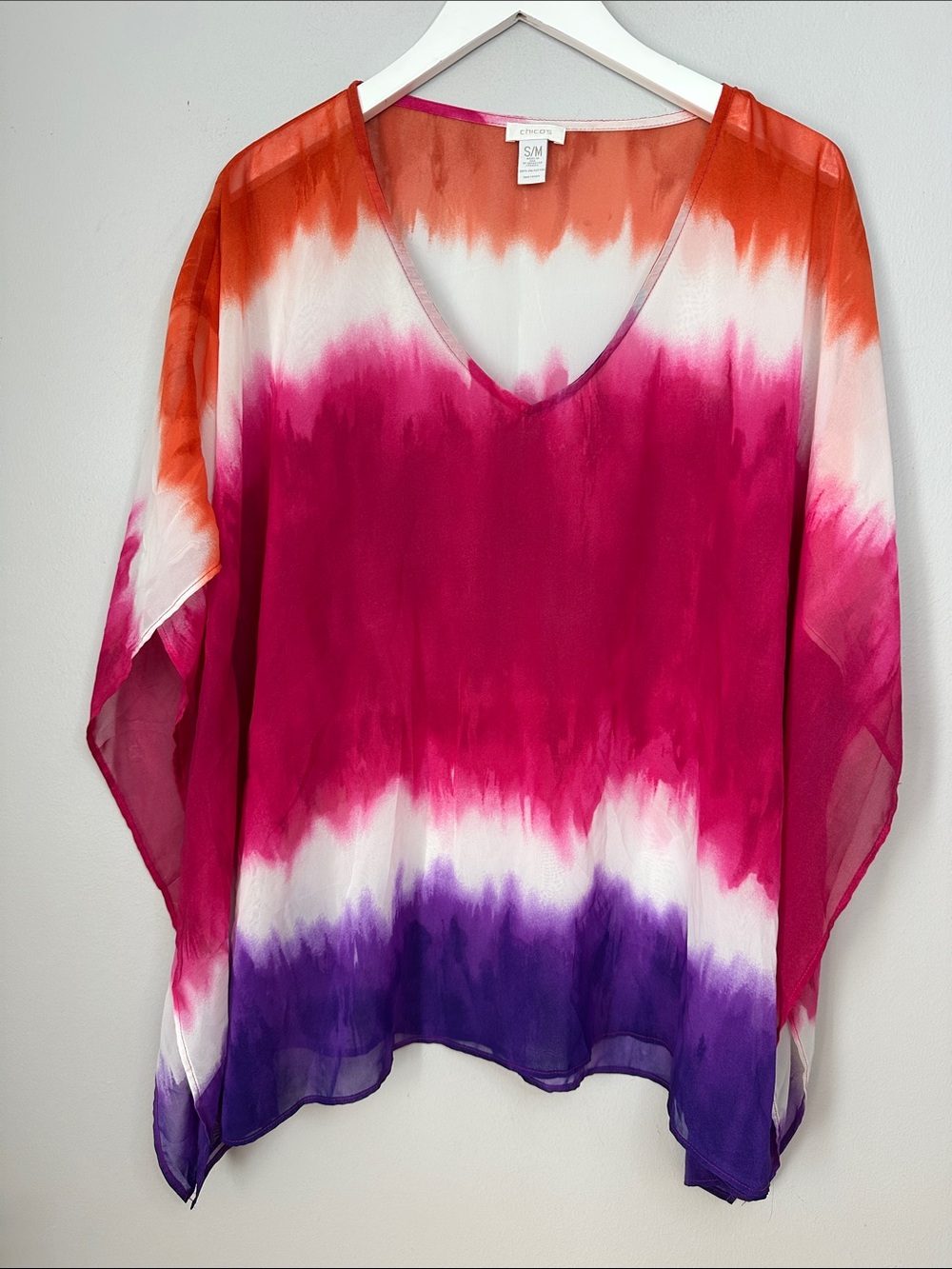 Chico's Pink Orange Purple Tie-Dye V-Neck Tunic size S/M